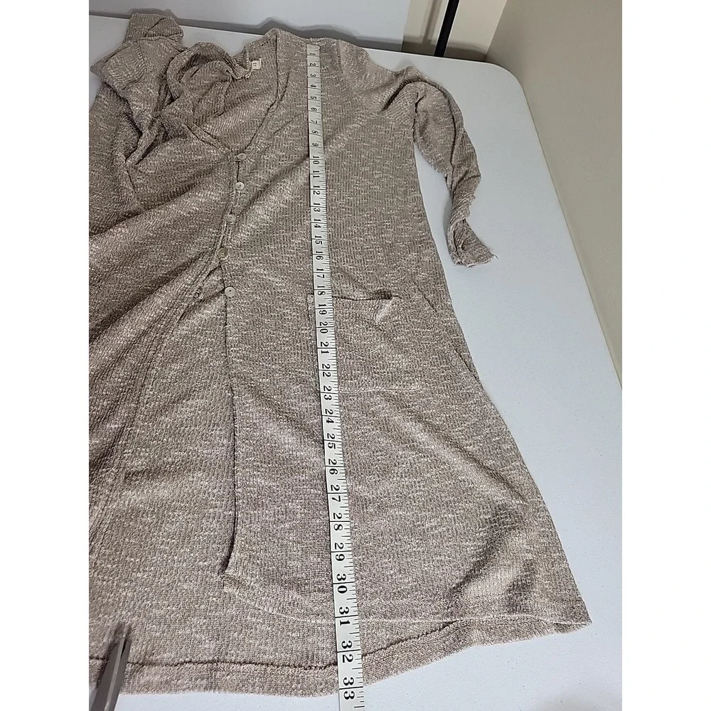 Maurices Cardigan Sweater Longline Button Front Ribbed Knit Pocket Beige Large